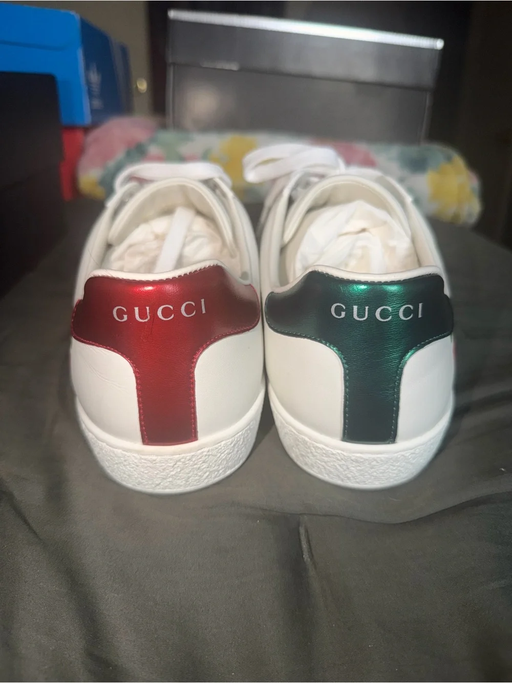 Gucci White Leather Sneakers with Red & Green